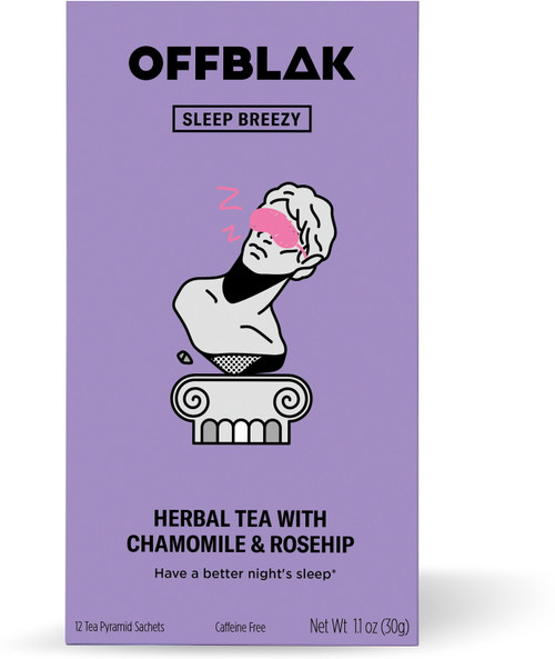 Offblak Caff Free - Sleep Breezy - Camomile & Peach Flavour - Herbal Tea - 12 Pyramid Tea Bags, 30g 1 Ea