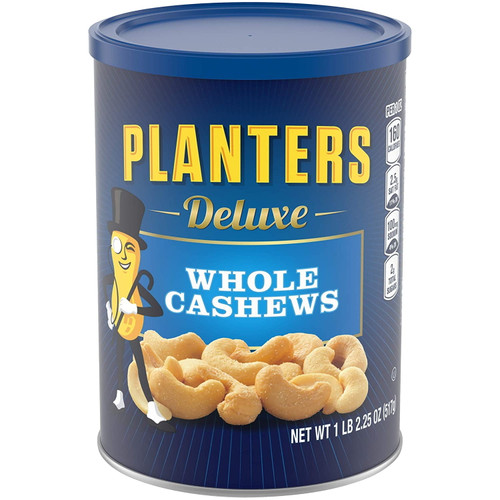 Planters Deluxe Whole Cashews, 18.25 Oz. Resealable Jar - Wholesome Snack Roasted In Peanut Oil With Sea Salt - Nutrient-dense Snack & Good Source Of Magnesium