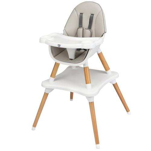 Babyjoy 5-in-1 Baby High Chair Infant Wooden Convertible Chair W/ 5-point Seat Belt Gray