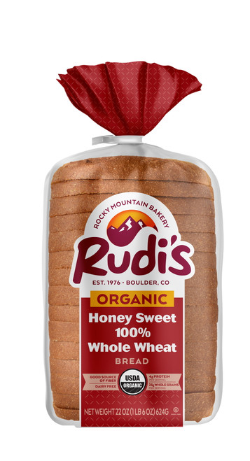 Rudis Organic Honey Sweet Whole Wheat Sandwich Bread, 22 Ounce -- 8 Per Case.