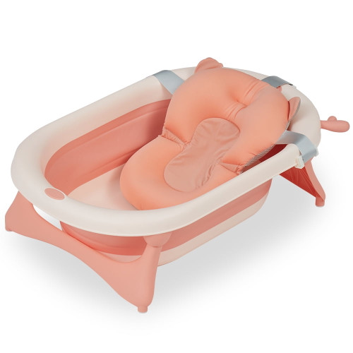 Baby Bathtub - Baby Bathtub For Newborn To Toddler, Newborn Baby Bathtub, Foldable Portable Collapsible Baby Bathtub W/ridge Protection Soft Cushion Pink