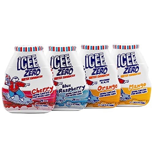 Icee Zero Calorie Cherry, Blue Raspberry, Orange And Mango Liquid Water Enhancer Drink Mix, Natural Flavor Drops, Sugar Free, 1.62 Fl Oz Concentrate (48 Ml) - 4 Ultimate Variety Pack