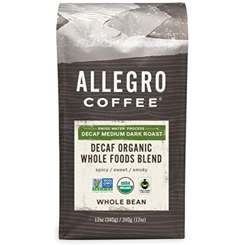 Allegro Coffee Decaf Organic Whole Foods Blend Whole Bean Coffee, 12 Oz