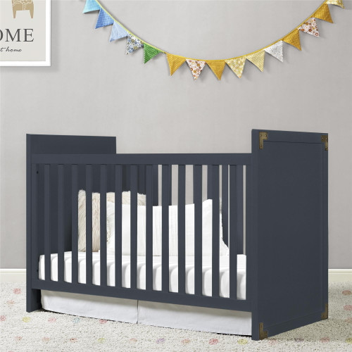 Baby Relax Miles 2-in-1 Convertible Crib For Nursery, Graphite Blue