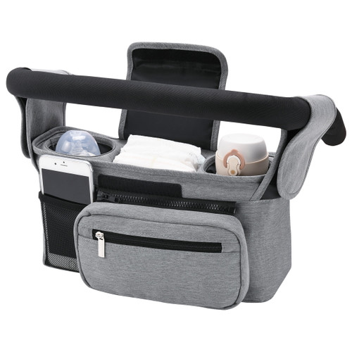 Momcozy Universal Stroller Organizer Fit For Stroller, With Insulated Cup Holder Gray