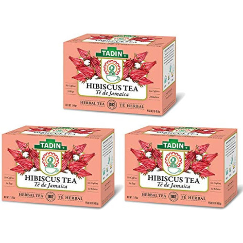 Tadin Herb & Tea Co. Hibiscus Herbal Tea. Caffeine Free. 24 Tea Bags. 1.44 Oz. Pack Of 3