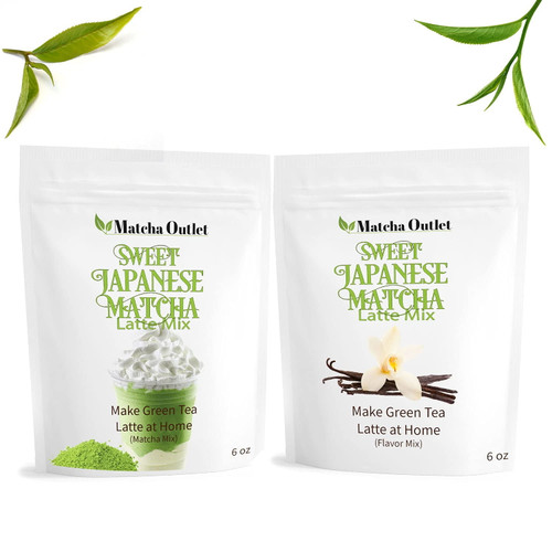 Sweet Japanese Matcha Green Tea Powder With Vanilla Flavor Mix, 2 Bags X 6 Oz