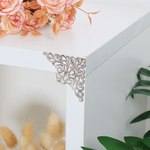 Uxcell Home Box Corner Protectors Vintage  Guard Edge Cover Book Desk Table Box Corner Decor Silver Tone 8pcs