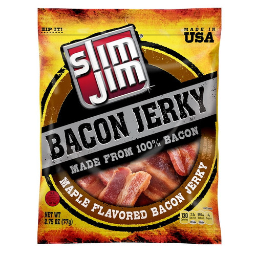 (price/case)slim Jim Maple Bacon Jerky 2.75 Ounce Bags - 8 Bags Per Case