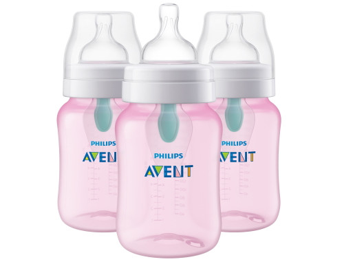 Philips Avent Anti-colic Bottle With Airfree Vent, 9oz, 3pk, Pink, Scf404/34