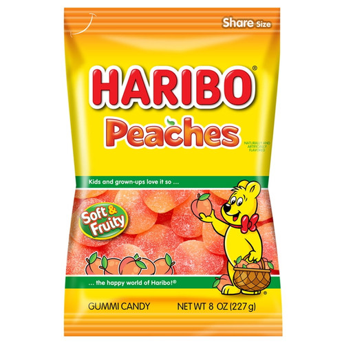 Haribo Peaches Gummi Candy, Pack Of 1 8oz Peg Bag