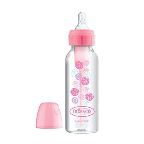 Dr. Brown's Options+ Baby Bottles, 8 Oz/250ml, Narrow Bottle, Pink Floral Designs, 4 Pack