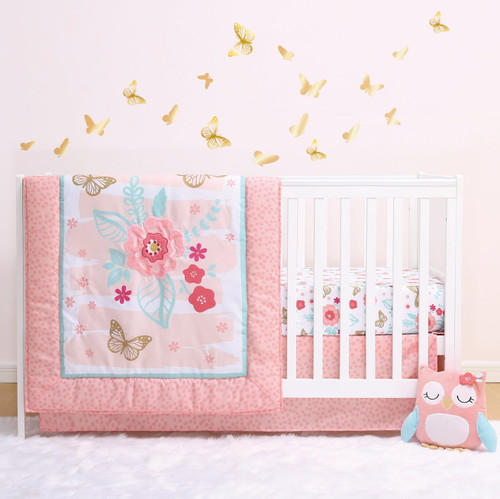 The Peanutshell Butterfly 3 Piece Nursery Bedding Sets, With Quilt, Fitted Crib Sheet, Dust Ruffle