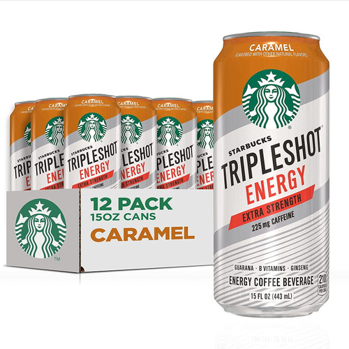 (12 Cans) Starbucks Caramel Triple Shot Energy Strong Coffee Drink With 225 Mg Caffeine, B Vitamins, Guarana, And Ginseng, 15 Fl Oz