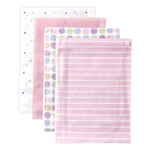Luvable Friends Baby Girl Cotton Flannel Receiving Blankets, Pink Polka Dots 4-pack, One Size