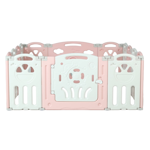 Coewske Baby Fence 14 Panels Kid Playpen With Safety Lock Pink