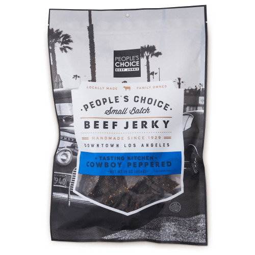 People's Choice Beef Jerky - Tasting Kitchen - Cowboy Peppered Beef Jerky - Camping Food, Backpacking Snacks, Road Trip Snacks - High Protein Low Sodium Healthy Snacks - 1 Pound, 16 Oz - 1 Bag