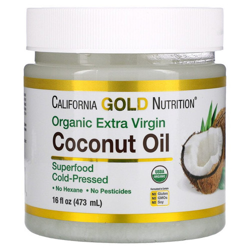 California Gold Nutrition, Superfoods - Cold Pressed Organic Extra Virgin Coconut Oil, 16 Fl Oz