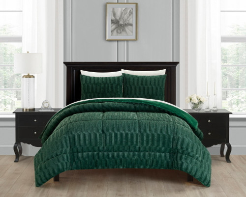 Chic Home Pacifica Comforter Set Textured Geometric Pattern Faux Rabbit Fur Micro-mink Backing Bedding - Pillow Shams Included - 3 Piece - King 104x92", Green