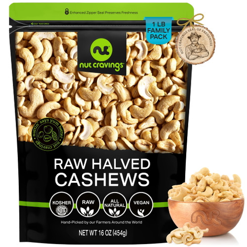 Unsalted Cashews, Raw Halves & Pieces, Shelled (16oz - 1 Lbs) By Nut Cravings