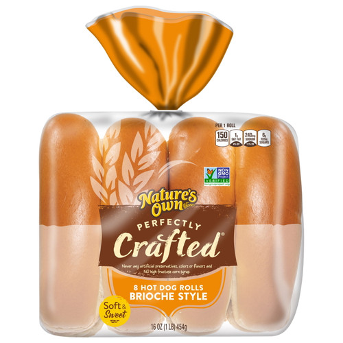Nature's Own Perfectly Crafted Brioche Style Hot Dog Buns, Non-gmo Hot Dog Rolls, 8 Count