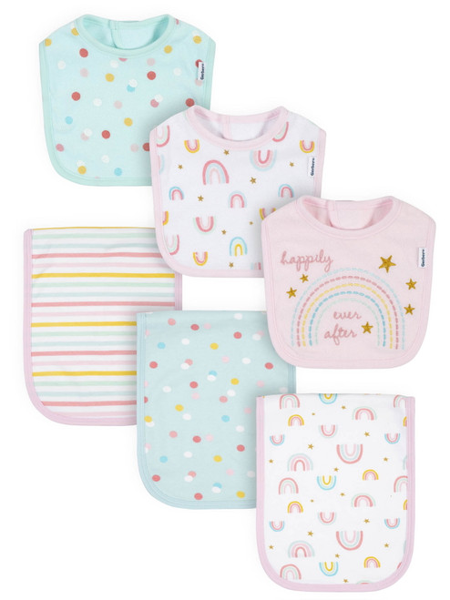 Gerber Baby Girl Cotton Feeding Bib, 6 Pack