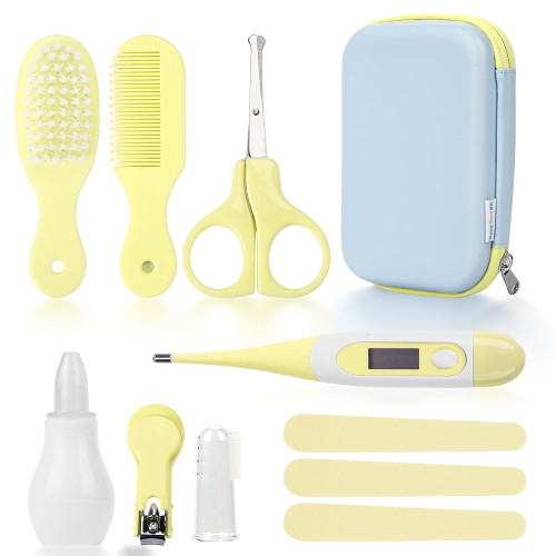 Baby Grooming Kit, 8 In 1 Baby Hair Brush/nail Clipper/nose Cleaner/finger Toothbrush/nail Scissors/manicure Kit For Baby Care Keep Healthy And Clean Yellow
