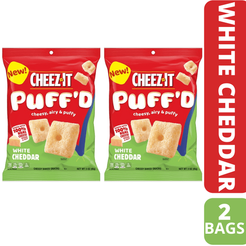 Cheez-it Puff'd Cheesy Airy Baked Snack, Puffed Snack Crackers, Kids Snacks, White Cheddar, 3oz Pouch (2 Bags)