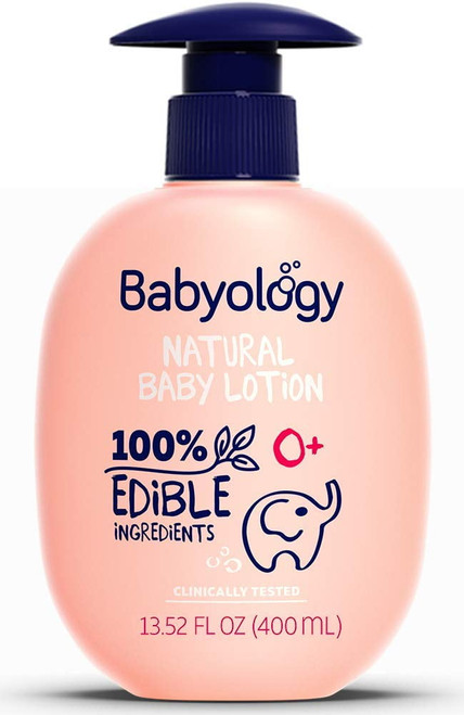 Babyology Organic Baby Lotion - 100% Edible Ingredients - Fragrance Free Moisturizer For Newborn Dry And Sensitive Skin - Non Toxic - Eczema (13.5 Fl Oz)