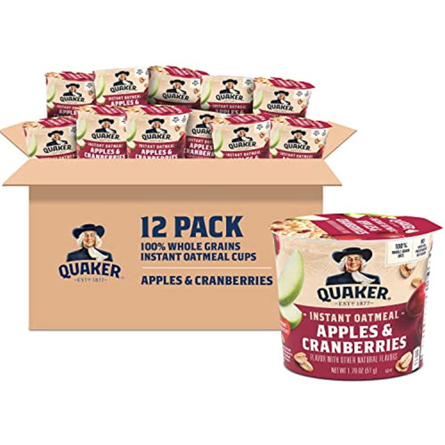 Quaker Instant Oatmeal Express Cups, Apples & Cranberries, 12 Count