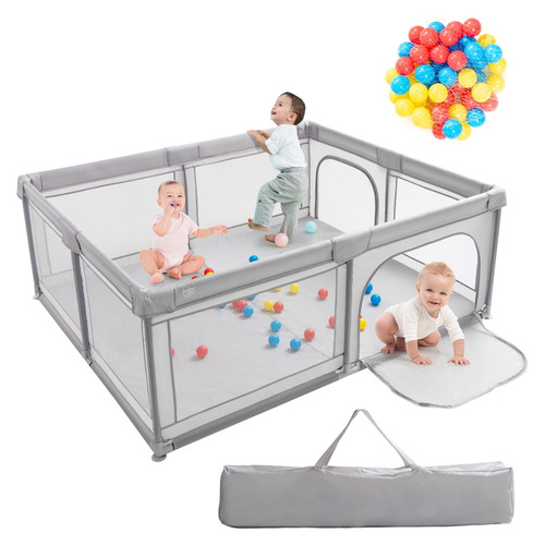 Costway Baby Playpen Large Safety Kids Activity Center W/50 Ocean Balls Gray