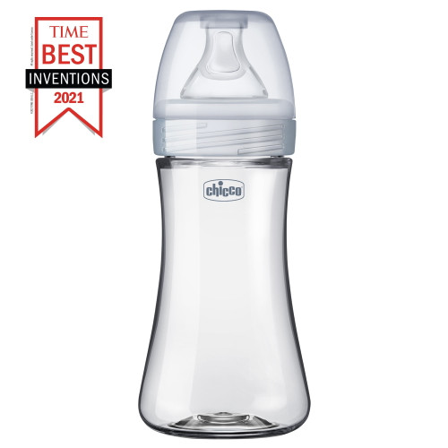 Chicco Duo 9oz. Hybrid Baby Bottle With Invinci-glass Inside/plastic Outside In Clear/grey
