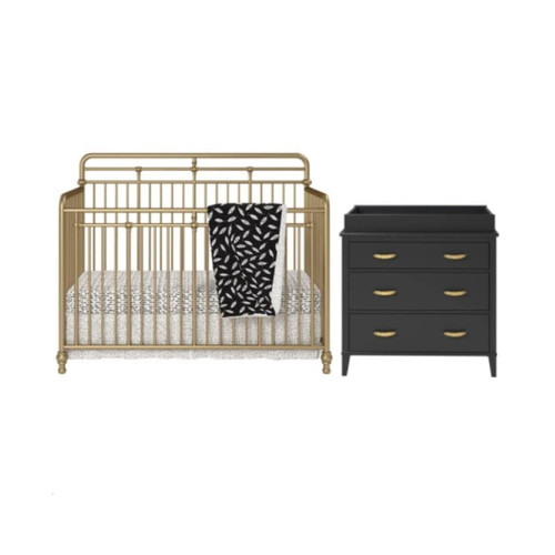 Home Square 2-piece Set With Metal Crib & 3-drawer Changing Table In Gold/black