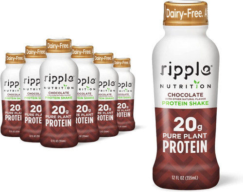 Ripple Vegan Protein Shake | Chocolate | 20g Nutritious Plant Based Pea Protein | Shelf Stable | No Gmos, Soy, Nut, Gluten, Lactose | 12 Oz, 12 Pack