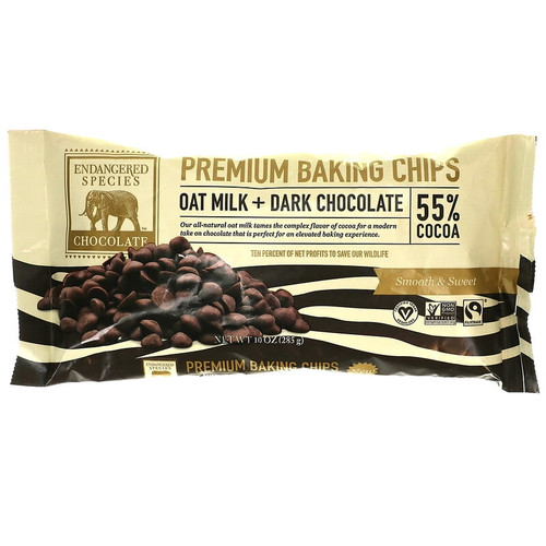 Endangered Species Chocolate, Premium Baking Chips, Oat Milk + Dark Chocolate, 55% Cocoa, 10 Oz Pack Of 2