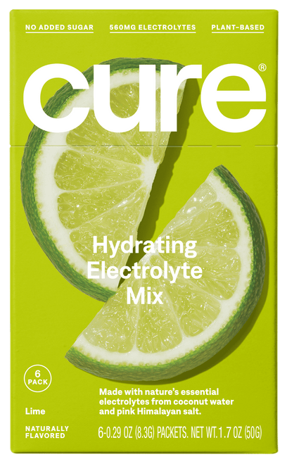 Cure Hydration Electrolyte Powder Drink Mix, Lime, 6 Packets