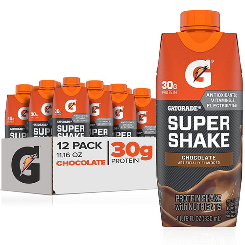 Gatorade Super Shake, Chocolate, 30g Protein, 11.16 Fl Oz Carton (pack Of 12)