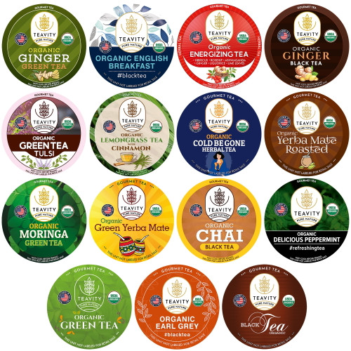 Teavity Organic Tea Pods Variety Pack - Chamomile, English Breakfast, Black Tea, Green Tea Kcups  Work With Keurig Brewing - 15 Counts (pack Of 1)