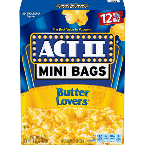 Act Ii Butter Lovers Flavor Microwave Popcorn, Mini Bags, 14.39 Oz., 12-count