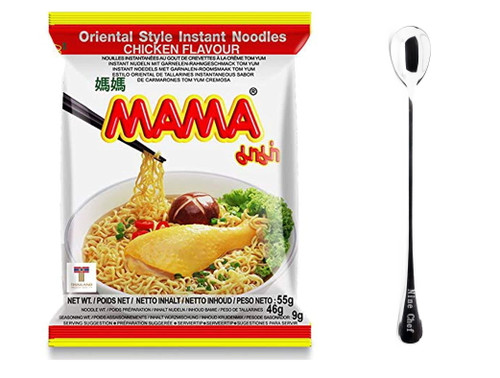 Mama Oriental Style Instant Noodles (artificial Chicken Flavor) (pack Of 10) Plus Ninechef Brand Spoon