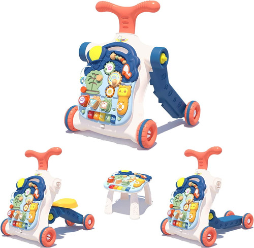 Hisevxus 5 In 1 Walker For Baby Girl, Baby Push Walkers, Assemble As Scooter/motorbike/activity Center/detachable Panel, Walking Toys For Infants 6-12 Months, Red