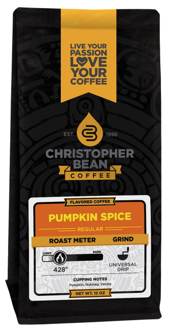 Pumpkin Spice Flavored Regular Whole Bean Christopher Bean Coffee, 100% Arabica, No Sugar, No Fats, Made With Non-gmo Flavorings, 12 Oz Bag Of Coffee