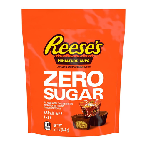 Reese's, Zero Sugar Miniatures Milk Chocolate Peanut Butter Cups Sugar Free Candy, Individually Wrappped, 5.1 Oz, Pouch