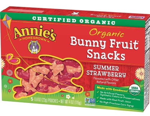 Annies Homegrown Organic Bunny Fruit Snacks Summer Strawberry -- 5 Pouches