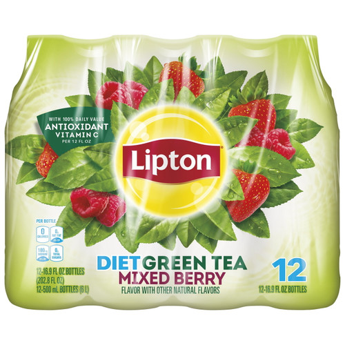 Lipton Diet Green Tea Mixed Berry Iced Tea, 16.9 Fl Oz, 12 Pack Bottles