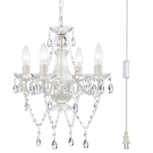 Lalula Plug In White Chandelier Mini Crystal Chandelier 4-light Bedroom Chandelier