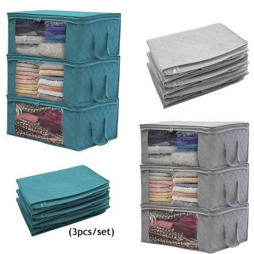 3pcs/set High Capacity Foldable Organizer Bags Portable Anti-dust Wardrobe Clothes Quilt Blanket Home Storage Box