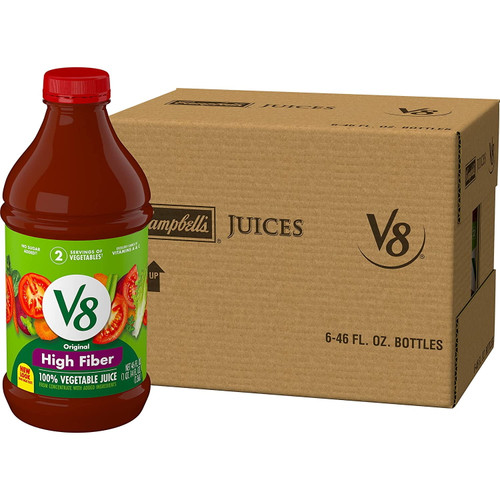 V8 High Fiber 100% Vegetable Juice, 46 Oz. Bottle (pack Of 6)