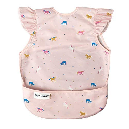 Tiny Twinkle Mess-proof Apron Bib - Baby & Toddler Waterproof Smock With Tug-proof Closure (unicorn Confetti, Small 6-24 Months)