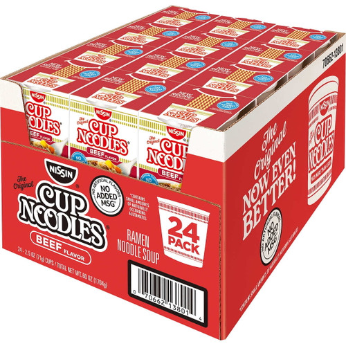 Nissin Cup Noodles Beef Flavor Soup, 24 Pk./2.25 Oz.